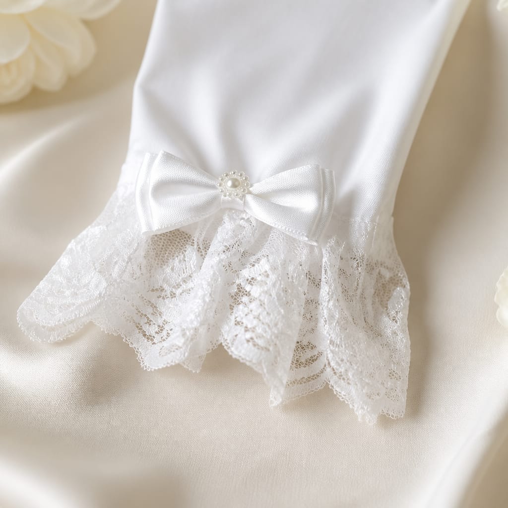 FoonLau Colette Vintage Bow & Ruffle Lace Wedding Gloves