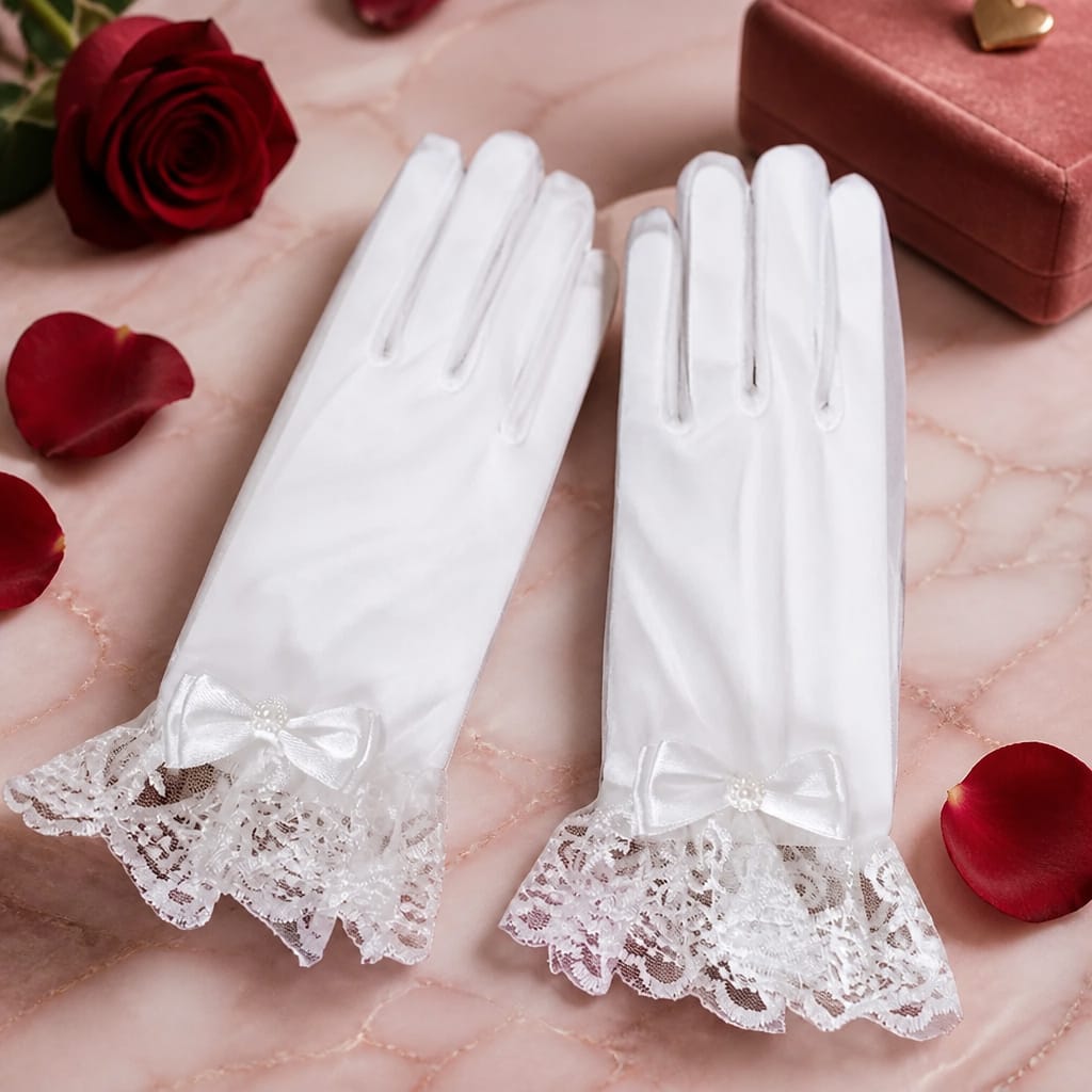 FoonLau Colette Vintage Bow & Ruffle Lace Wedding Gloves