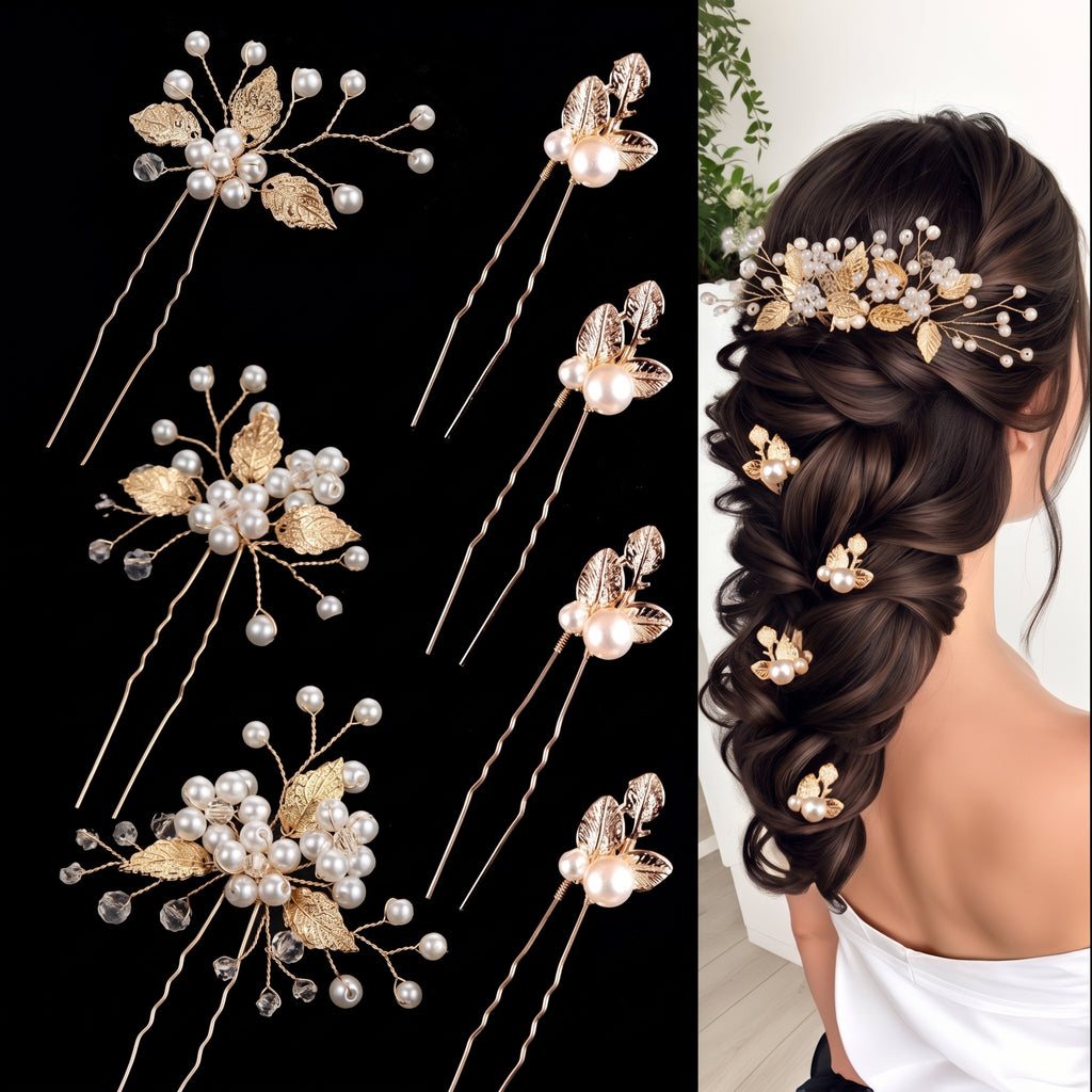 FoonLau 7-Piece Bridal Pearl &amp; Leaf Hairpin Set Gold/Silver