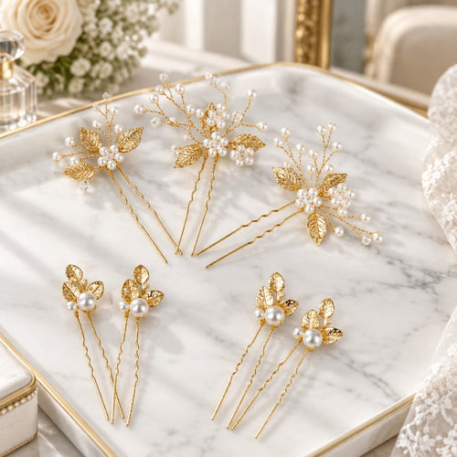 FoonLau 7-Piece Bridal Pearl &amp; Leaf Hairpin Set Gold/Silver