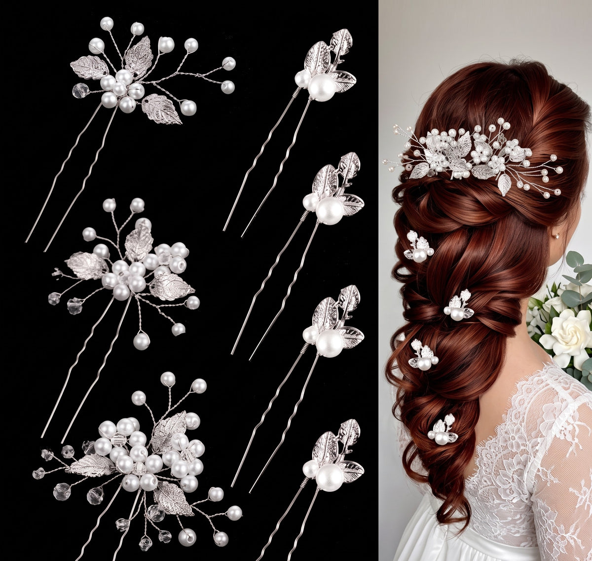 FoonLau 7-Piece Bridal Pearl &amp; Leaf Hairpin Set Gold/Silver
