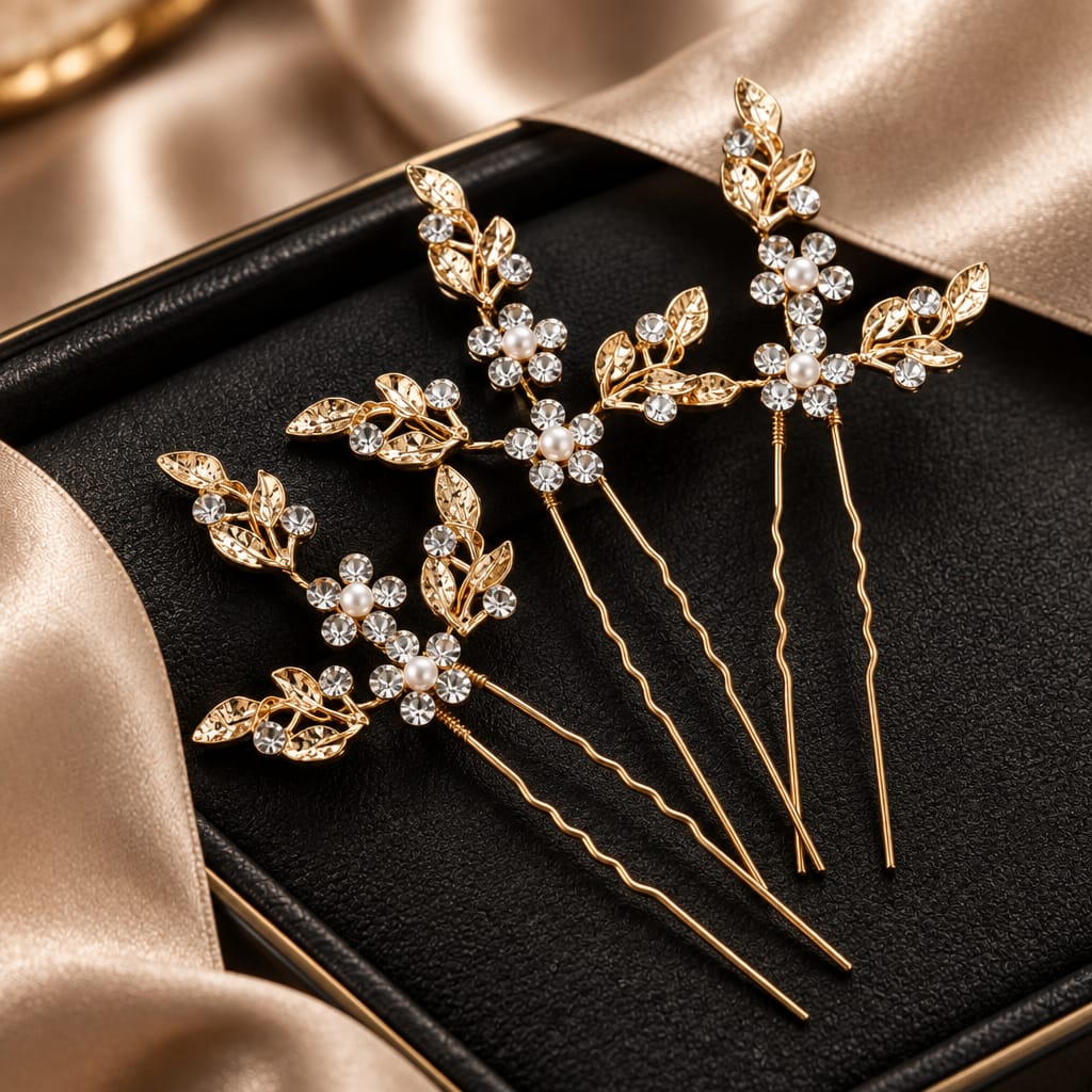 FoonLau 3-Piece Leaf &amp; Inset Rhinestone Bridal Hairpin Set