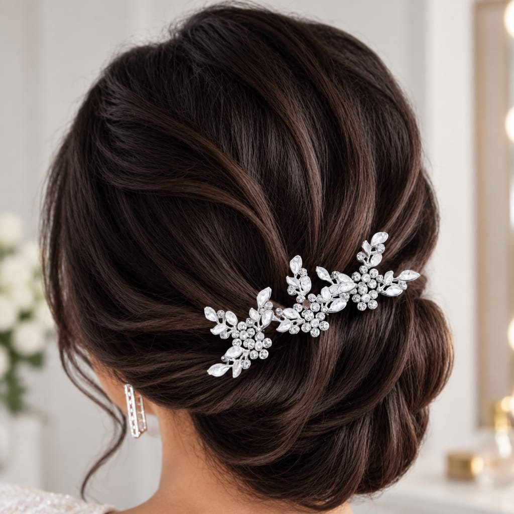 FoonLau 3-Piece Leaf &amp; Inset Rhinestone Bridal Hairpin Set