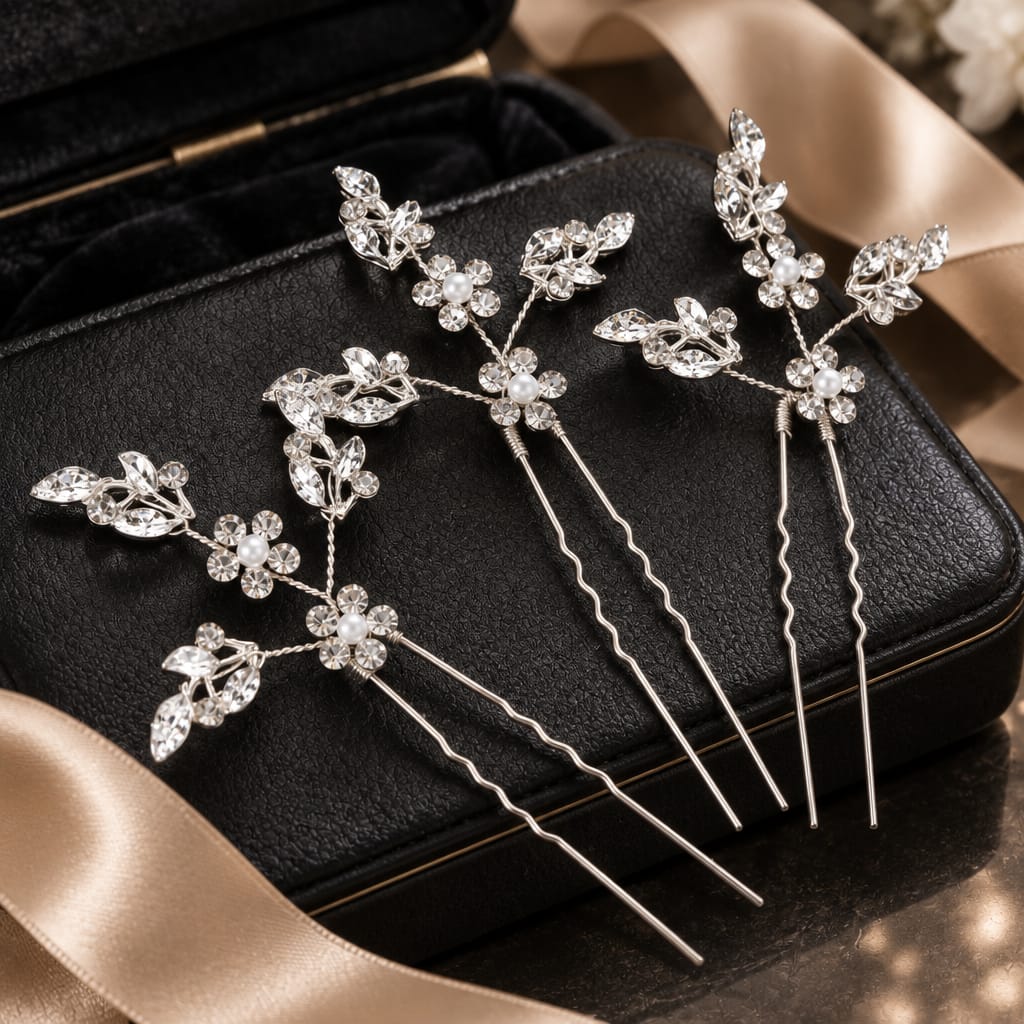 FoonLau 3-Piece Leaf &amp; Inset Rhinestone Bridal Hairpin Set