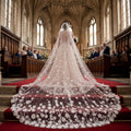 Foonlau the Art of Bridal Romance: The 350cm 3D Floral Cathedral Veil in Cream White 350cm / 137in