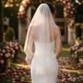 Foonlau 90cm / 35in Embroidered Floral Bridal Veil with Comb – Cream White Soft Tulle Fingertip Short Veil