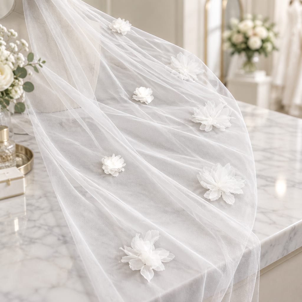 Foonlau Luxury 300cm Cathedral Bridal Veil with Comb – 3D Floral Applique