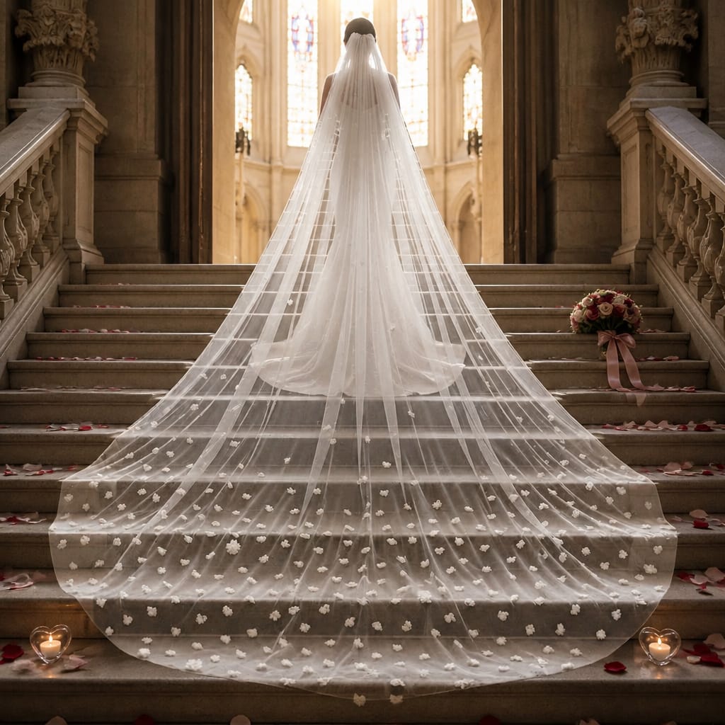 Foonlau Blossom Cascade 3D Floral Fleur-en-Tulle Cathedral Veil