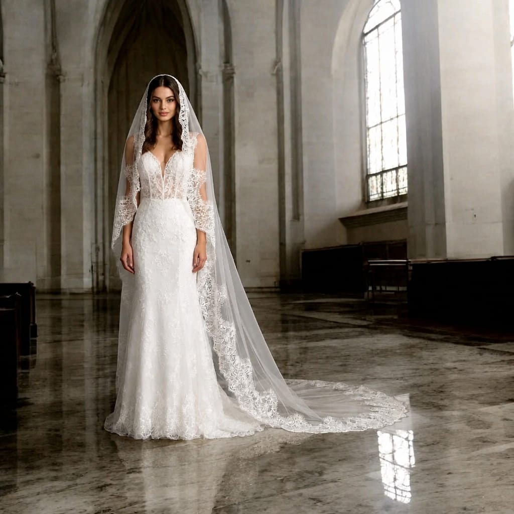 Foonlau Length Handmade Lace Bridal Veil 300cm/118"