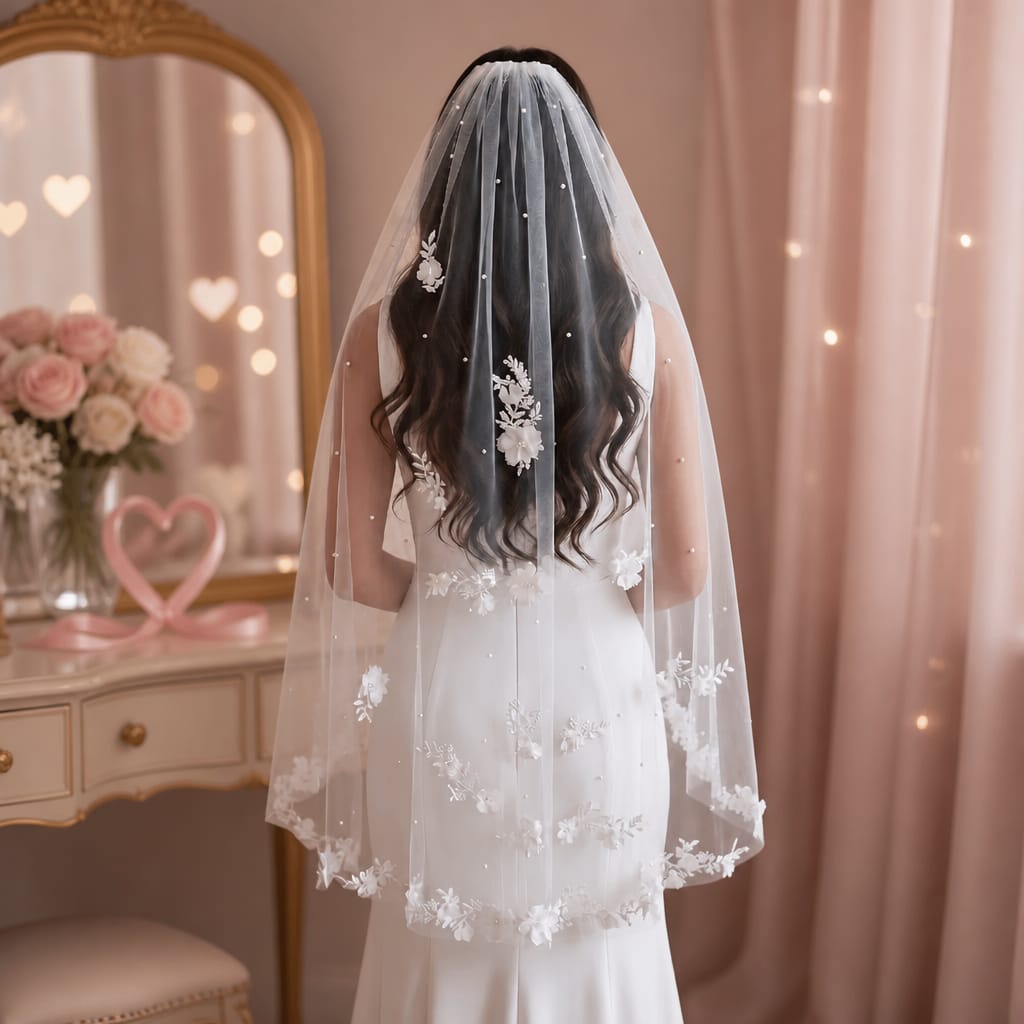 Foonlau Amélie 100cm / 39in French Floral Veil (Chic, elegant, and highlights the French-style romance)