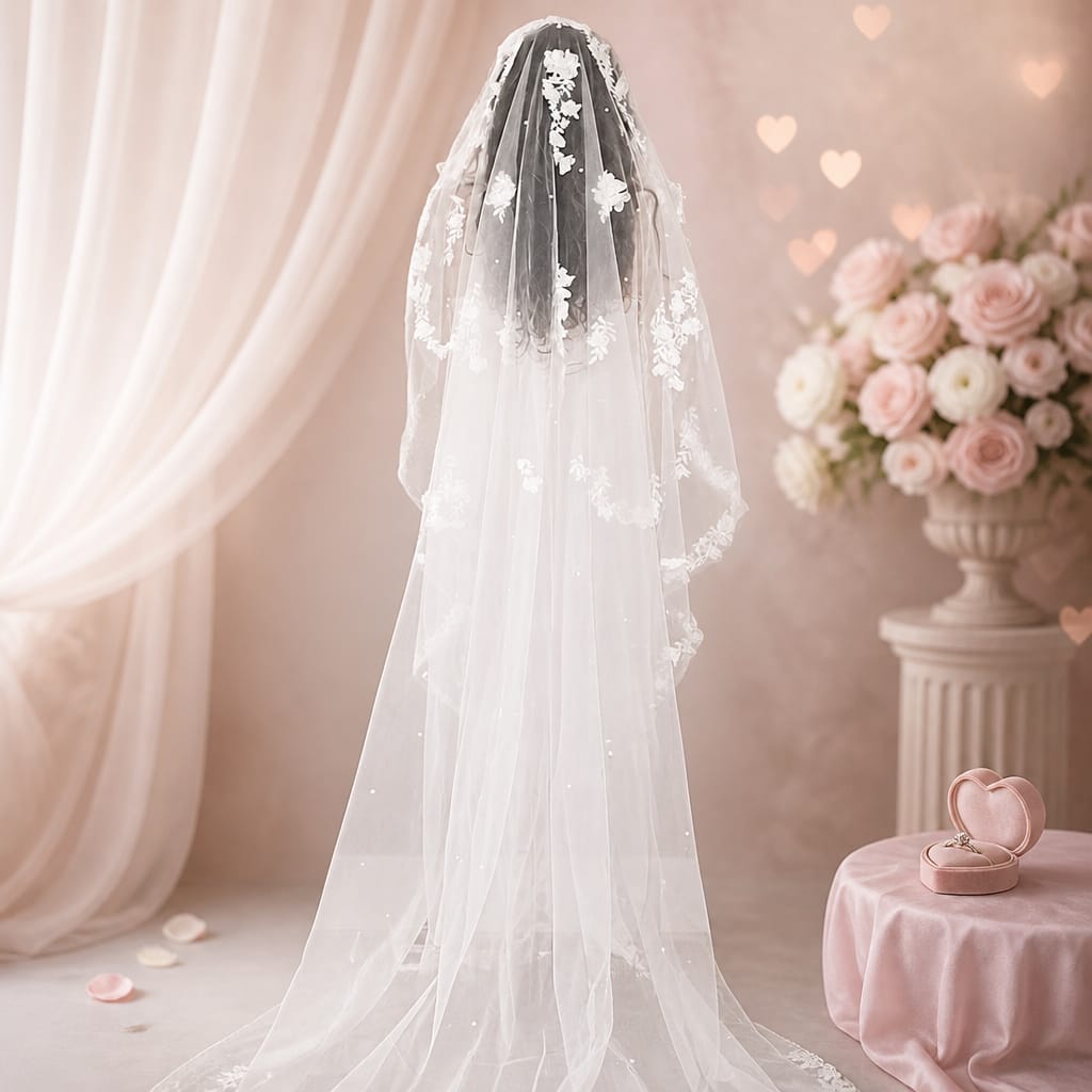 Foonlau Amélie Breathtaking Cascade of Blossoms: The 200cm / 78in Floor-Length Veil